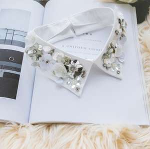 Nuovo oro di lusso fatto a mano 3d paillettes fiore decorativo falso colletto staccabile per le donne - Product Image 3