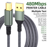 Câble USB tressé en nylon haute qualité pour imprimante/scanner, haute vitesse, 1m-5m, USB A vers B avec sortie 5V 1A