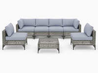 Ensemble de jardinage ajouré avec coussins moelleux, sept pièces, comprenant six chaises et une table