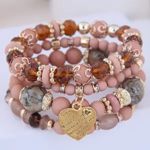 2022 Women Doreign Trade Retro Tassel Multi-Layer Mixed Color Beaded Bracelet Bangles Set Gemstone Woven Female Jewelry Bracelet