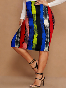 Jupe crayon moulante extensible taille naturelle pour femme, motif graffiti multicolore, audacieuse et artistique, longueur genou, idéale pour l'été - Product Image 3