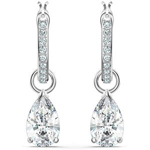 Orecchini a Cerchio in Argento 925 Bianco Champagne con Pendente a Goccia di Cristallo Placcato in Rodio Gioielli Classici da Donna per Uso Quotidiano - Product Image 5