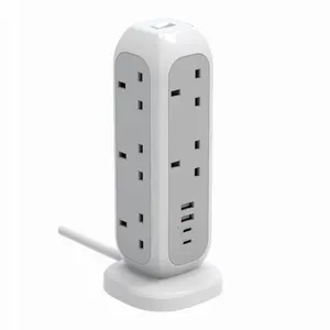 Worldplug 2m 11 Outlets 2 USB 2 Type C Ports Power Strip 3 Pin UK Multi Plug Socket Electrical Tower Extension Lead Socket