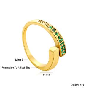 Bagues minimalistes en acier inoxydable plaqué or 18 carats avec zircone cubique, ajustables et ouvertes, pour femmes, vente en gros, tendance - Product Image 2