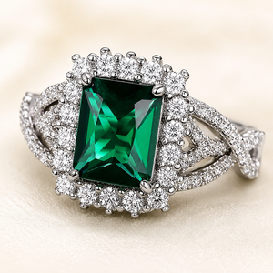 Anello Verde con Design a Croce Rettangolare per Dito Indice da Donna - Product Image 4