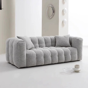 Canapé compressible avec revêtement en velours Teddy crème et guimauve, garnissage en éponge, idéal pour appartement - Product Image 5