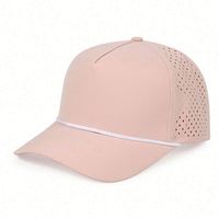 Casquette de baseball unisexe 5 panneaux BSCI OEM noire imperméable avec logo personnalisé pour le sport et l'extérieur, perforations laser, casquettes Gorras