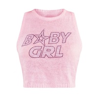 Personnalisé y2k Ras Du Cou Sans Manches Strass Caractère Motif Femmes Tricot Débardeurs Pull Tricoté Femmes Crop Vest