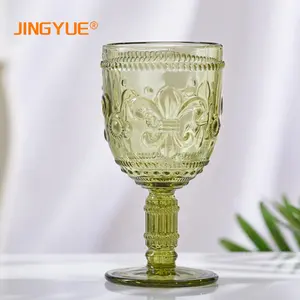 JINGYUE Wuhan 2021 New Arrival Custom Machine Pressed Stocked Engraved Colored Vintage Goblet Wine Glasses for Party Restaurant