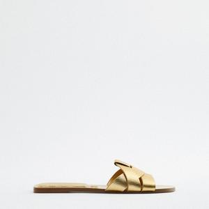 <span class=keywords><strong>Sandali</strong></span> di Lusso Personalizzati con Intreccio in Pelle Dorata per Donne e Signore, Scarpe Piatte alla Moda - Product Image 3