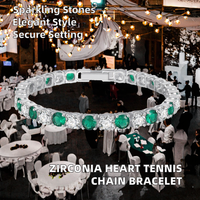 Bracelet chaîne tennis de luxe en laiton brillant plaqué argent avec zircon pavé et breloques cœur et carré pour femme, cadeau de fête
