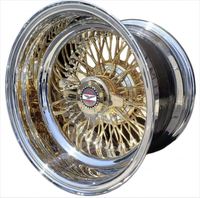 Nouvelles Jantes en Acier Premium 13x7 Finition Chrome Centre Or Titane 72 Rayons Croisés Inversés 2 Barres Knock Spinner