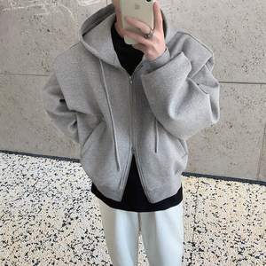 Nouveautés 2026 – Sweat-shirts imprimés gris à capuche zippée pour homme, coupe ample en tissu peigné, collection printemps - Product Image 3