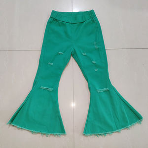 RTS Toddler Bell-Bottom Trousers Wide Leg Icing Color Elastic <strong>Denim</strong> Jeans Baby Girl Flare <strong>Pants</strong> Girls <strong>Ruffles</strong> <strong>Pants</strong> for Kids - Product Image 2