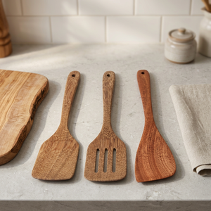 Premium Acacia <b>Wooden</b> Spatula Set 3-Piece Heat Resistant Kitchen Utensil Slotted Turner Non-Stick Cookware Custom Logo - Product Image 2
