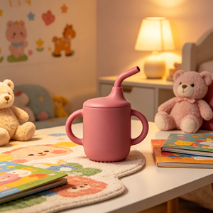 Botol Minum Bayi Silikon Bentuk Bebek Dua Telinga, Custom Grosir, Food Grade, Lucu, dengan Sedotan - Product Image 4
