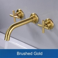 Robinet de lavabo mural de luxe moderne en laiton avec cartouche céramique, finition or brossé, double poignée, pour salle de bain, salon et salle de sport
