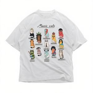 Maglietta unisex in cotone pesante con motivo Music Cats, regalo per amanti dei gatti, maglietta a tema musicale, divertente t-shirt, abbigliamento con animali, design unico, abbigliamento casual - Product Image 2