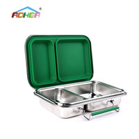 Aohea Nouvelle Boîte à Lunch 2 Compartiments en Acier Inoxydable Thermique pour Enfants Scolaires, Boîte à Lunch Bento avec Sac à Lunch