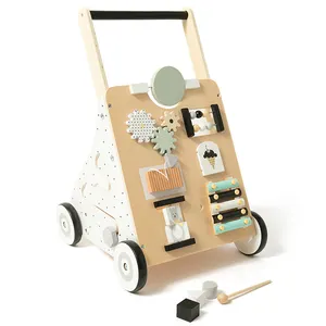 Frühe Bildung Holz beschäftigt Board kognitiven Push and Pull Holz Baby Walker mit Rädern