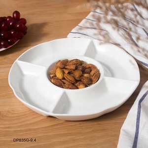 Assiette ronde japonaise en céramique blanche, 5 compartiments, <span class=keywords><strong>plateau</strong></span> de service pour snacks, fruits, amuse-gueule, <span class=keywords><strong>fromage</strong></span> - Product Image 2