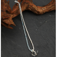 Collier pendentif boule de cristal transparente en perle d'aigue-marine bleue, perles d'eau douce enfilées à la main, fermoir en S, bijoux délicats pour femmes
