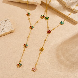 Colorful Rhinestone Flower Y-Shape Long Chain Necklace For Daily Party Wear - Product Image 3