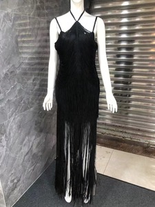 SB3052 mode licou <span class=keywords><strong>frange</strong></span> <span class=keywords><strong>robe</strong></span> couleur unie Sexy Maxi conception Unique gland élégant robes de soirée - Product Image 5