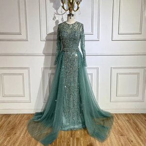Abiti da Sera Arabi Turchesi a Sirena con Gonna Staccabile <span class=keywords><strong>in</strong></span> <span class=keywords><strong>Tulle</strong></span>, Decorati con Perline, Maniche Lunghe, Collo Alto, Collezione 2024 - Product Image 1