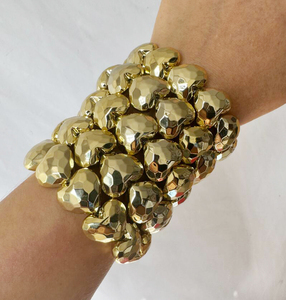 سوار حريمي من الأكريليك مكتنز كبير ، مجوهرات عصرية من Kaimei ، سوار ذهبي ثلاثي الشكل على شكل قلب هندسي CCB - Product Image 3