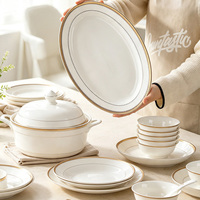Service de table en porcelaine fine HY Luxury Gold Rim, assiettes et bols en céramique, 60 pièces, motif floral classique, passe au lave-vaisselle, adapté aux aliments