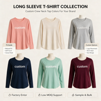 T-shirts à manches longues pour femmes, hauts basiques, chemisiers décontractés et professionnels, t-shirts amples et tendance en tissu extensible avec impression de logo personnalisé
