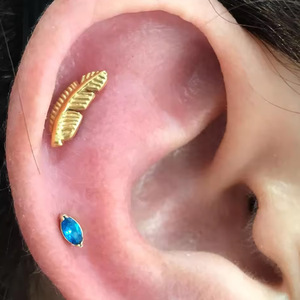 <b>Titanium</b> Lip <b>Studs</b> G23 Feather Ear Cartilage <b>Studs</b> For Daily Wear With Crystal Inlay Prong Setting Stainless Steel Jewelry - Product Image 2
