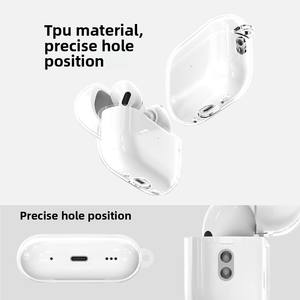 Étui pour casque en TPU transparent transparent pour <span class=keywords><strong>AirPods</strong></span> Pro <span class=keywords><strong>3</strong></span> housse antichoc anti-poussière avec clip mousqueton pour les sports de plein air - Product Image 3