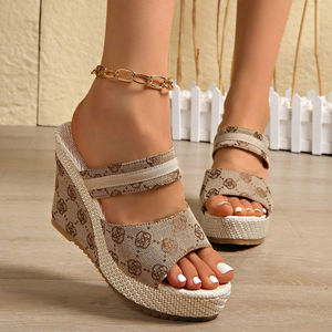 Pantuflas de Diseñador de Lujo, Venta Directa de Fábrica, Pantuflas Abiertas de Lona, Pantuflas de Verano con Plataforma y Tacón Alto, Pantuflas de Moda - Product Image 4