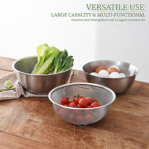 स्टेनलेस स्टील मिश्रण कटोरे और कोलैंडर के साथ बहुउद्देशीय रसोई स्ट्रैनर टोकरी सेट - Product Image 3