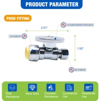 Robinet d'arrêt à bille en laiton chromé à faible teneur en plomb KING SMART NSF 1/2 " à raccord rapide 3/8 " OD à compression pour l'eau (USA Canada Livraison Gratuite)