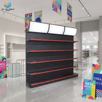 Étagère de supermarché gondole perforée en métal gris foncé double face, légère, personnalisée, de haute qualité, installation rapide