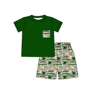 התאמה אישית לילדים מכנסיים קצרים 2 יחידות חליפות בגדי ילדים סטים קיץ צבא חזק תינוק ילד ירוק תלבושות בגדי בוטיק