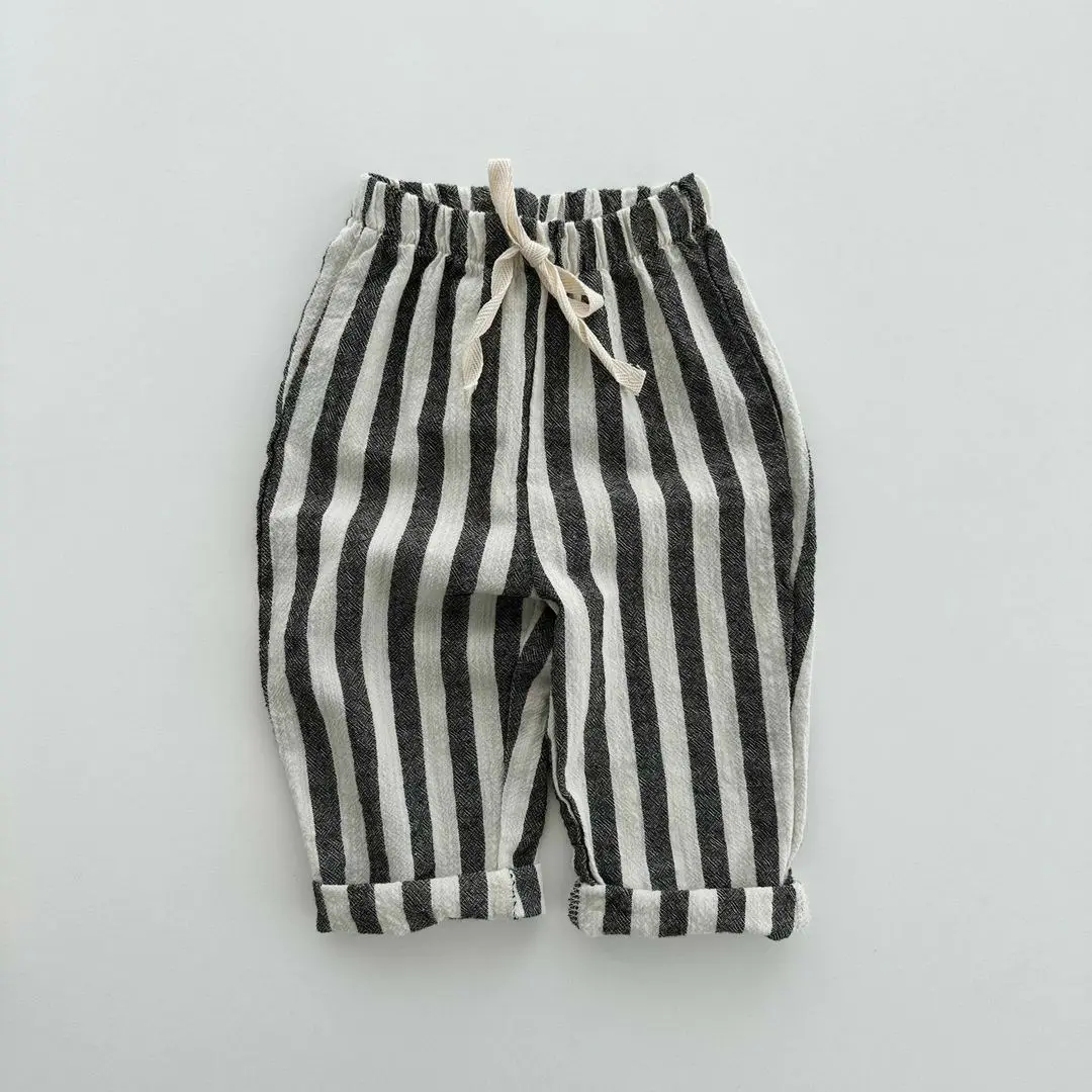 Boys Girls Trousers 2024 New Cotton Casual Children Loose Striped Long Pants baby summer wear