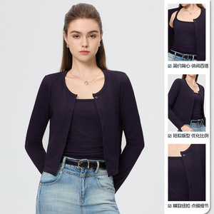 Yoga Set Women 2 Piece Crop Top Long Sleeve Cardigan Round Neck Nylon Spandex Autumn 2025 Fitness Wear - Product Image 2