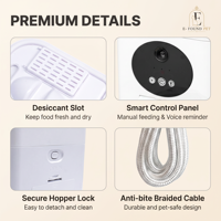 Distributeur automatique intelligent 2-en-1 moderne pour animaux de compagnie avec caméra, 5L de nourriture, 3L d'eau, contrôle WiFi via application, gamelles en acier inoxydable