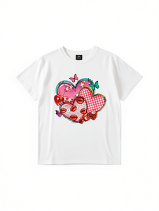 Valentine <b>Heart</b> Butterfly <b>Print</b> T-Shirt Women Short Sleeve Round Neck Casual Summer Breathable 100% Cotton Jersey Fashion <b>Top</b> - Product Image 1
