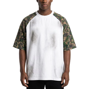 T-shirt Cropped Homme Vintage Streetwear Color Block Camouflage Coton Épais Effet Délavé au Soleil Coupe Boxy Personnalisé - Product Image 3