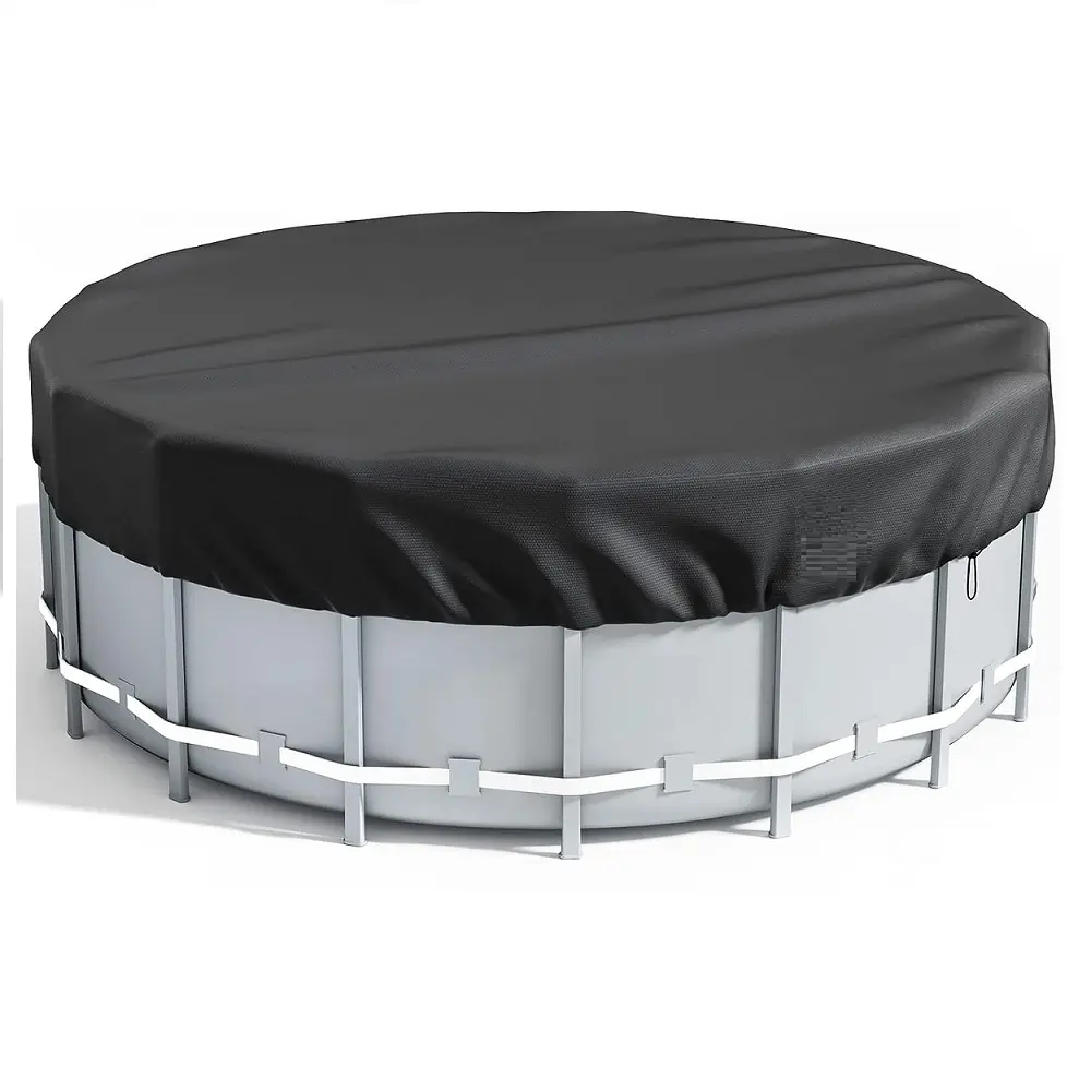 Black Waterproof and Dustproof 15 Ft Round Pool Cover for Above Ground Pools with Pool Cover Accessories