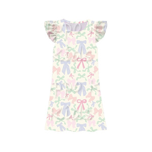 GSD3900 Vestido infantil personalizado con estampado de ganso azul para niña, venta al por mayor, vestido de manga voladora para bebé - Product Image 4