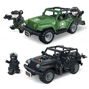 WW2 askeri SWAT araba taşıyıcı araç MOC tuğla ordu asker aksesuarları yapı taşları oyuncak Humvee jouet brinquedos