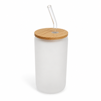 Stock local USA, Vente en gros : Verre givré en forme de canette de 16 oz avec couvercle en bambou et paille, pour fournitures de bar à café, supports vierges pour gravure laser