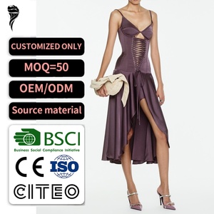 ชุดเดรสคอร์เซ็ทแบบใหม่สำหรับผู้หญิง แขนกุด ความยาวปานกลาง เหมาะสำหรับงานเลี้ยงตอนเย็น ปรับได้ด้วยเชือกผูกเอว ทรงเข้ารูป แต่งระบายชายกระโปรง - Product Image 1