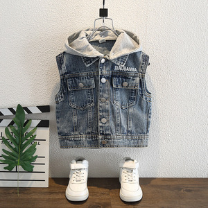 Veste <span class=keywords><strong>sans</strong></span> manches à capuche en denim de coton décontractée pour enfants, vêtements pour bébé garçon, veste pour enfants, printemps automne - Product Image 1
